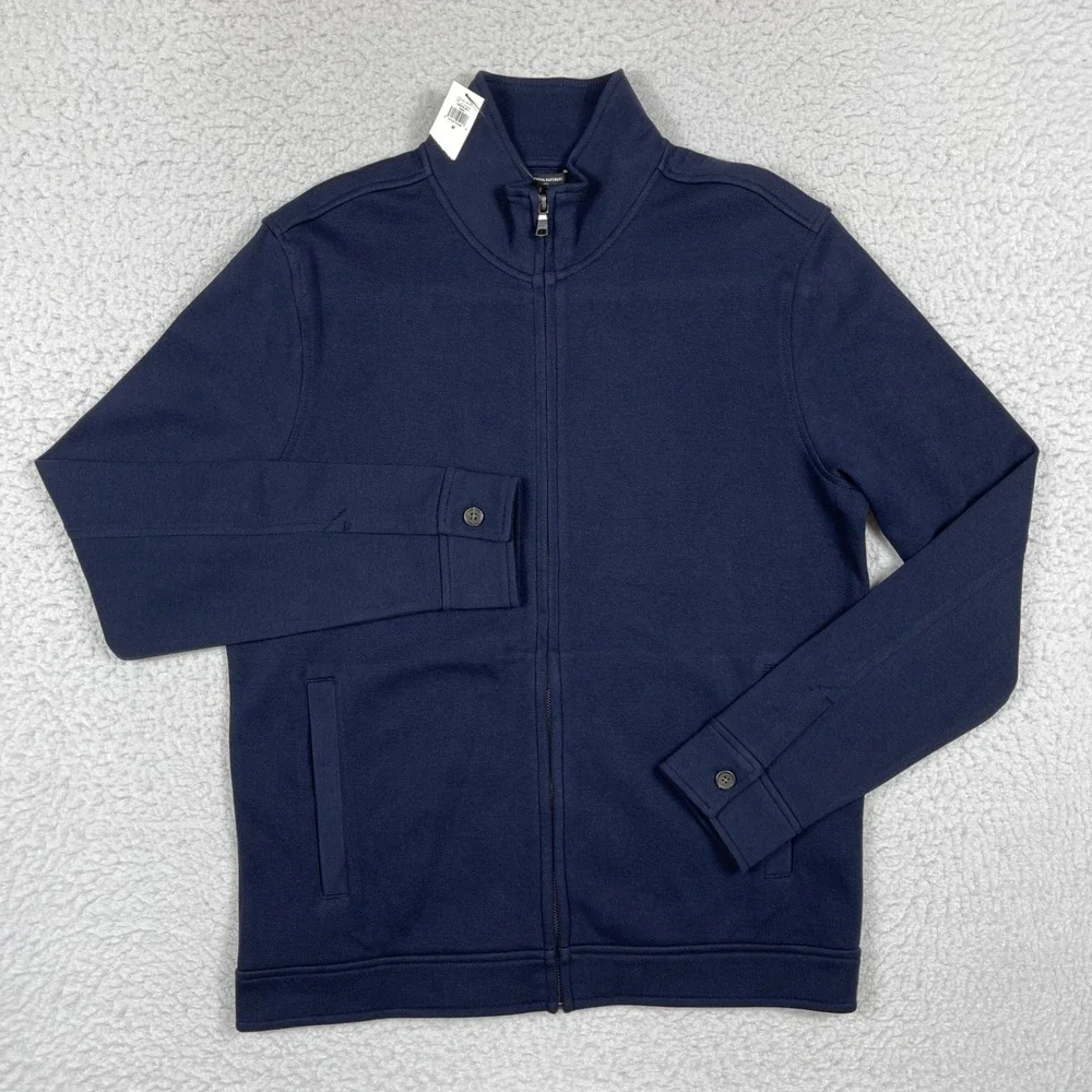 Banana Republic Jacket Mens Medium Navy Blue Mock Neck Pique Casual Travel Work